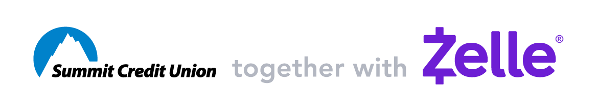 Image of branded text, "Summit Credit Union together with Zelle"